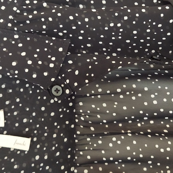 Frenchi Women’s blouse Size M Black/White Romantic polka dots sheer lighweght - Picture 6 of 7